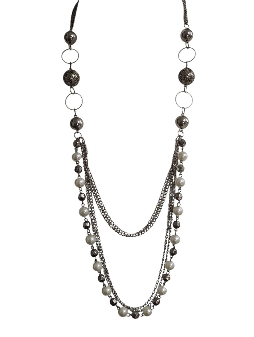 Silvertone Multi Strand Faux Pearl Necklace